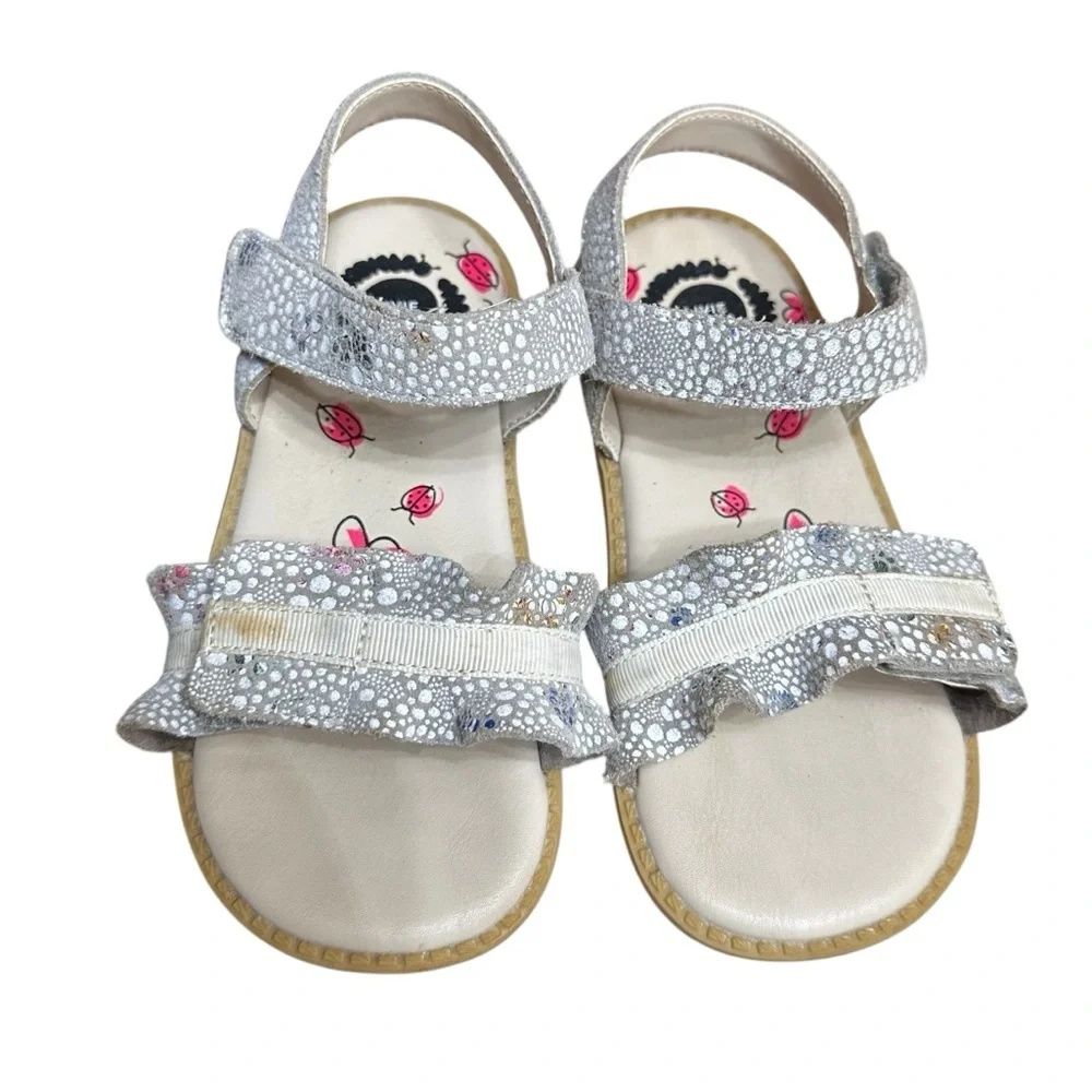 Livie & Luca Posey Sandal Size 11 Toddler Ruffle Trim Leather Gray White Ribbon